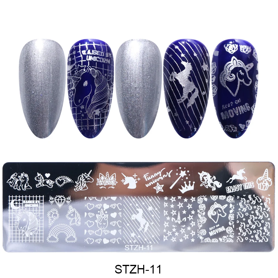 1pcs Nail Art Stamps Nail Stamping Plates Templates Letters Butterfly Leaves Cats Stars Gel Polish Manicure Stencils TRSTZH01-12