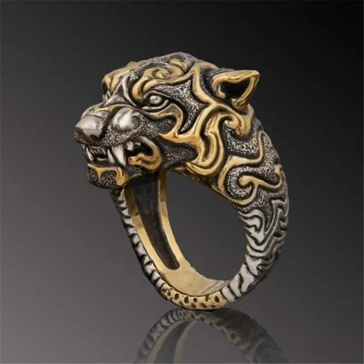 BUDROVKY Fashion Vintage Gold Color Tiger Ring Viking Punk Hip Hop Jewelry Anniversary Gift Biker Animal for Men | Украшения и
