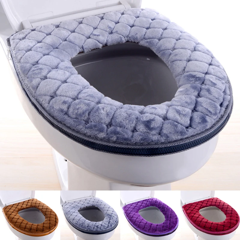 

Bathroom Toilet Seat Cover Soft Warm Plush Toilet Cover Seat Lid Pad Home Decoration Waterproof Zipper Leather Toilet Seat Cover
