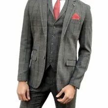 Для Мужчин's 3 предмета проверить твидовый костюм идеально Чехлы для телефона с принтами "острые козырьки: Томми Шелби" Стиль Свадебные брюки