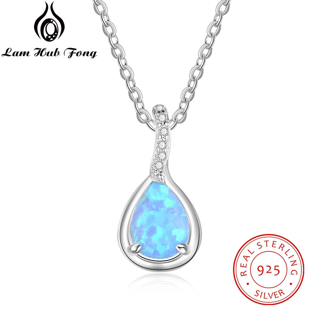 

925 Sterling Silver Opal Necklaces for Women Water Drop Pendant Necklace Cubic Zirconia Jewelry Wedding Gift (Lam Hub Fong)