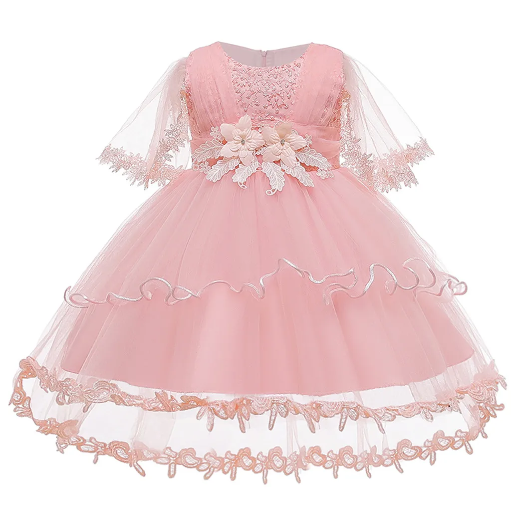 Child Baby Girls Lace Princess Wedding Performance Formal Tutu Dress Clothes Fashion Long Sleeve O-neck Baby Girls Clothes