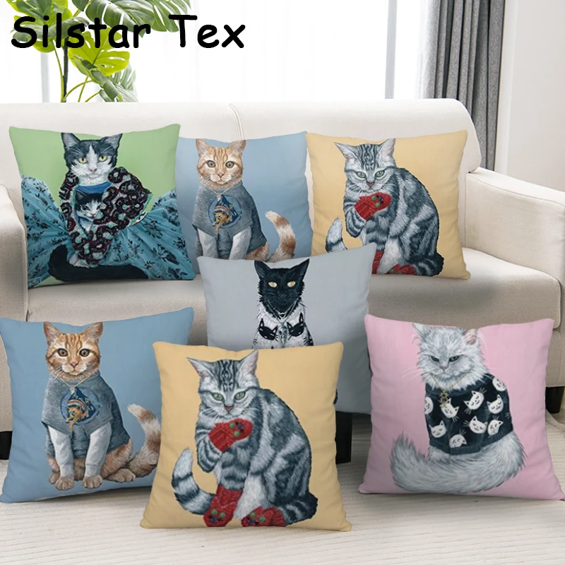 Чехол на подушку с принтом кошки Silstar Tex милое животное молнии декоративная