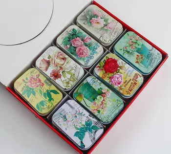 

12pcs Vintage Flower Printed Tin Box Home Storage Organizer Card Collection Case Candy Gfit Box Party Favor