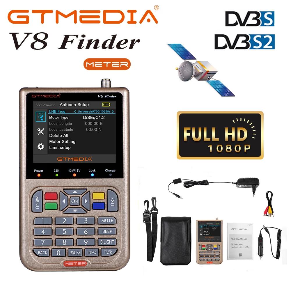 

V8 Finder Meter SatFinder Digital Satellite Finder DVB S/S2/S2X HD 1080P Receptor TV Signal Receiver Sat Decoder Location Finder