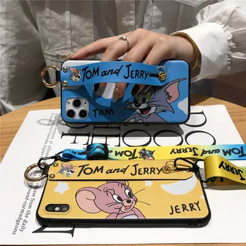 

Cute Cartoon Tom Jerry Wristband TPU Case For iPhone 11 Lanyard Soft Silicone Couple Case For iPhone 11 Pro Max 6s 7 8 Plus X XR