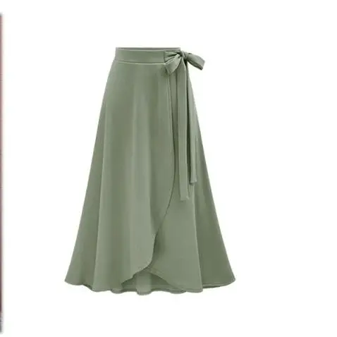Армейский зеленый Clobee Women Skirt Summer Vintage Long Skirt Women High Waist Elegant Chiffon Skirt Lady Beach Solid Large Size Skirts M270 - Цвет: Армейский зеленый