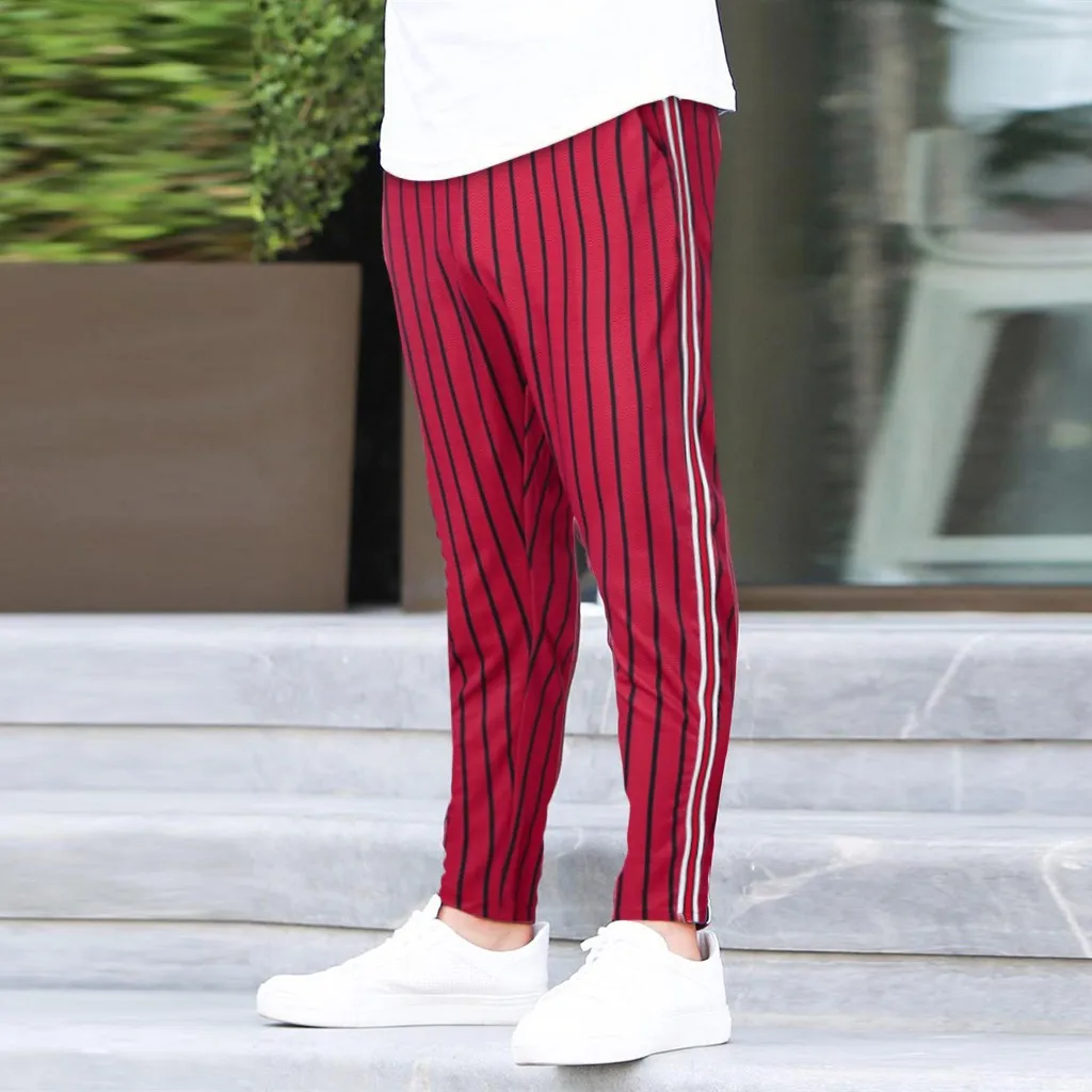 Мужские длинные брюки карго повседневные в полоску с принтом на завязках и