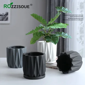 

Creative Bonsai Pot Ceramic Diamond Geometric Flower Pot with Tray Succulent Plant Container Green Planters Home Decoration