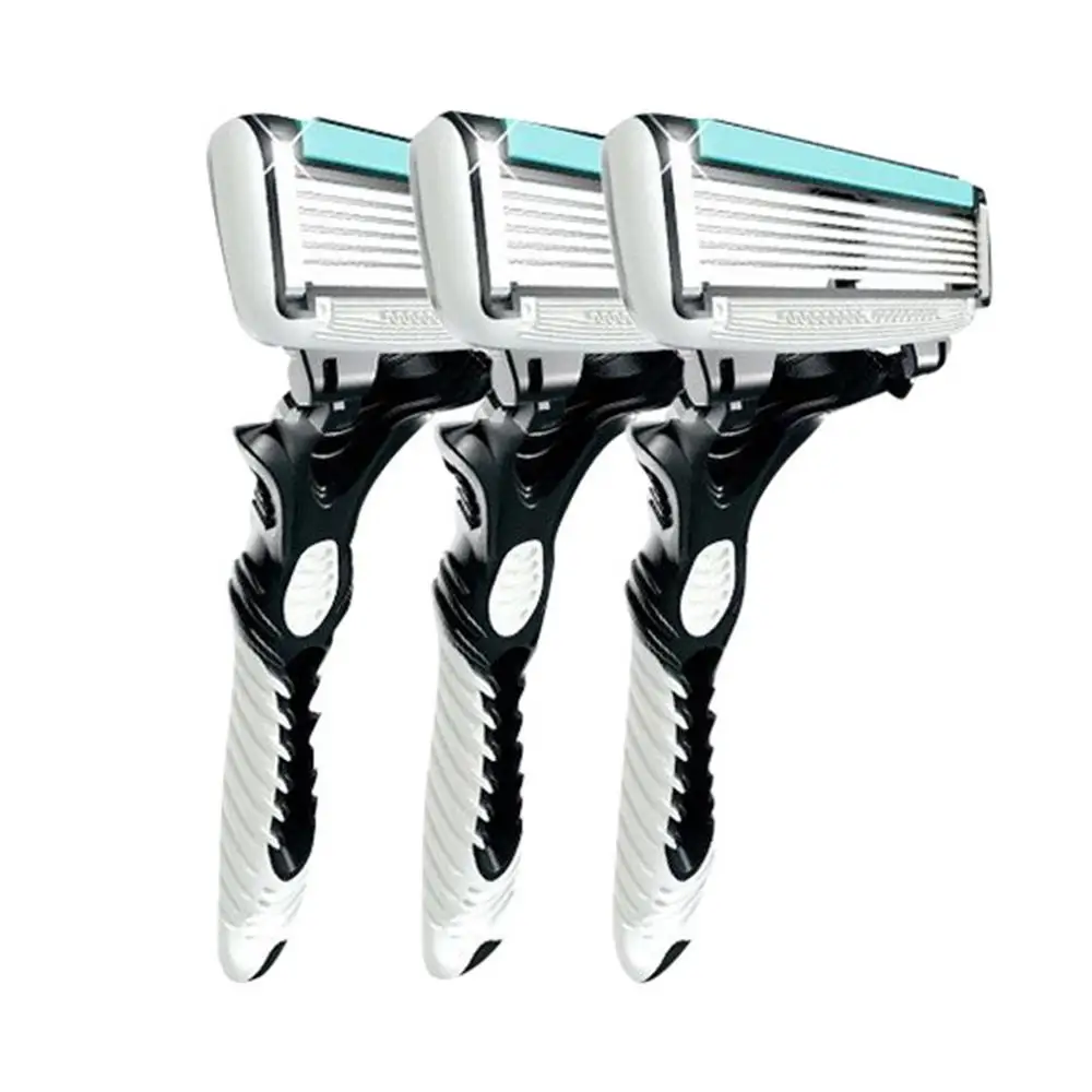 Maquinilla de afeitar de 6 capas para hombre, afeitadora clásica tradicional de seguridad, Manual, de acero inoxidable, 3 uds.