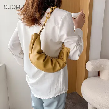 

Dumpling shoulder bag women chains ruched pillow messenger bag pu leather pouch clutch purse handbag 2020 summer bag
