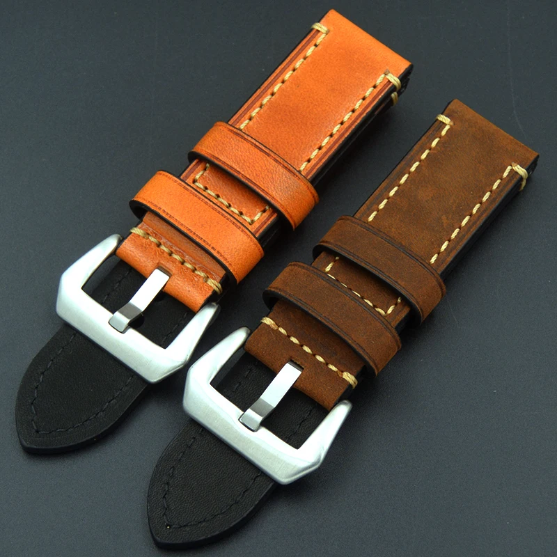 20 22 24 26mm High Quality Leather Watch Belt Man Watch Straps Black