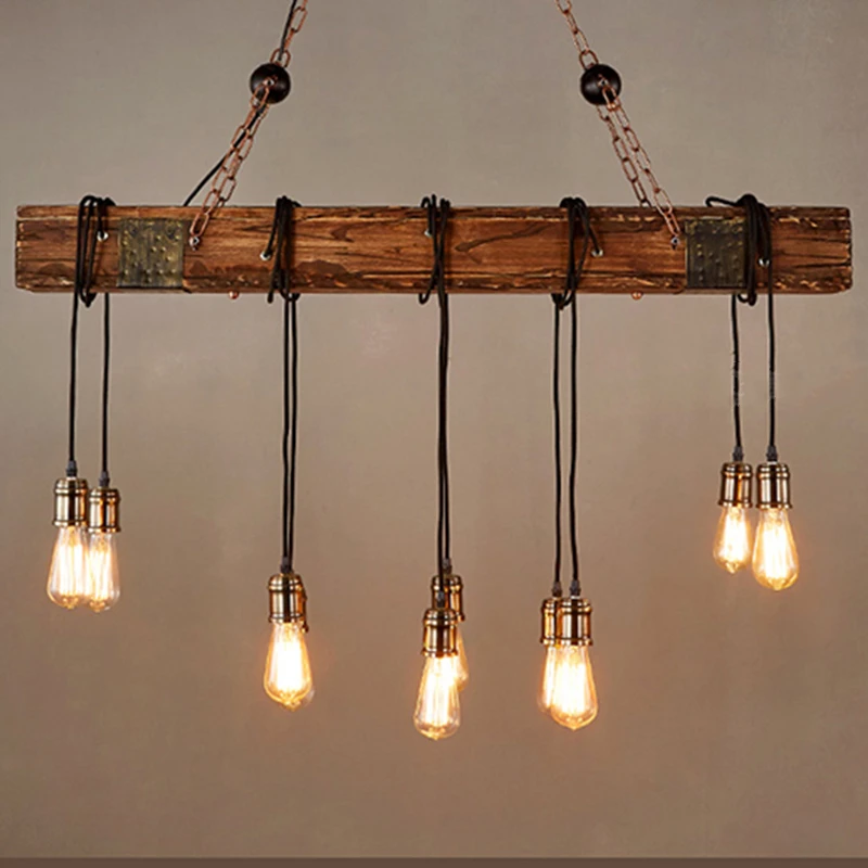 10 Lights American Loft Pendant Lights E27 LED Wooden Vintage Hanglamp Fixtures For Living Room Decoration Luminaire Suspension (6)