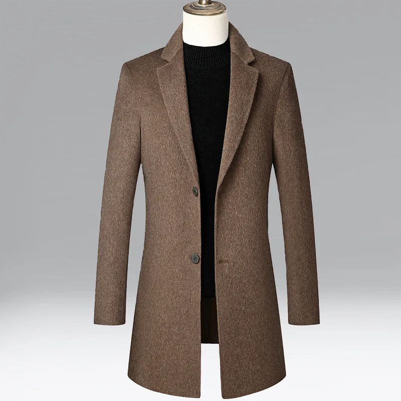 

Alpaca Woolen Overcoat Middle Age Men's Two-sided Wool Long Fund Self-cultivation Youth Wool Heavy Woolen Cloth Loose Coat