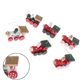 

New 6Pcs/Lot Christmas Decorations Wood Painted Train Heads Cartoon New Year Showcase Window Christmas Tree Hanging Decoration K
