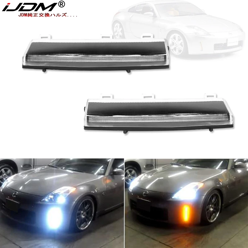 iJDM Front Bumper Switchback White&Amber LED Running Lights Turn Signal For 2006-2009 Nissan 350z LCIExact Fit Bumper Reflector