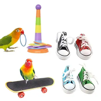 

6Pcs Parrot Training Toys Mini Sneaker Skateboard Intelligence Training Rings Set Parakeet Cockatiel Entertainment