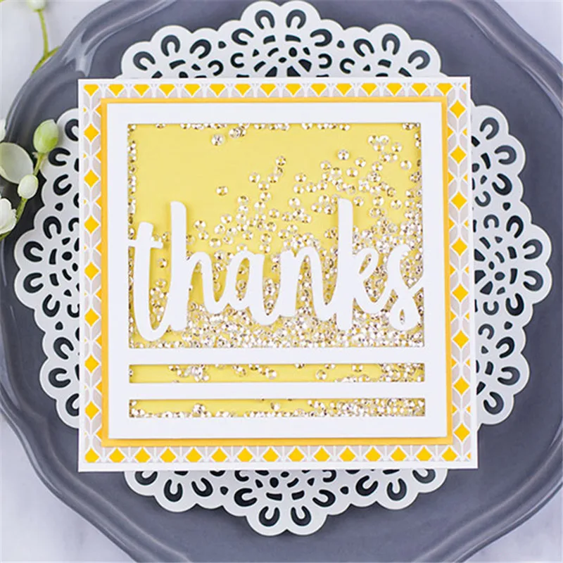 

YaMinSanNiO Thanks Letter Dies Square Metal Cutting Dies New 2019 for Scrapbooking Photo Album Embossing Craft Frame Dies
