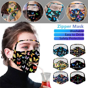 

1PC Adult Zipper Opening Design Outdoor Protective Face Wear With Eyes Shield Butterfly Printing Washable Reusable Face Protect