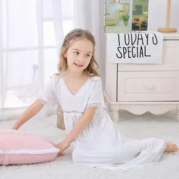 

Spring Children's Princess Dress Baby Girls Clothes Sleepshirts Vintage Nightgowns V-neck Nightdress Lounge Kids Sleepwear Dress