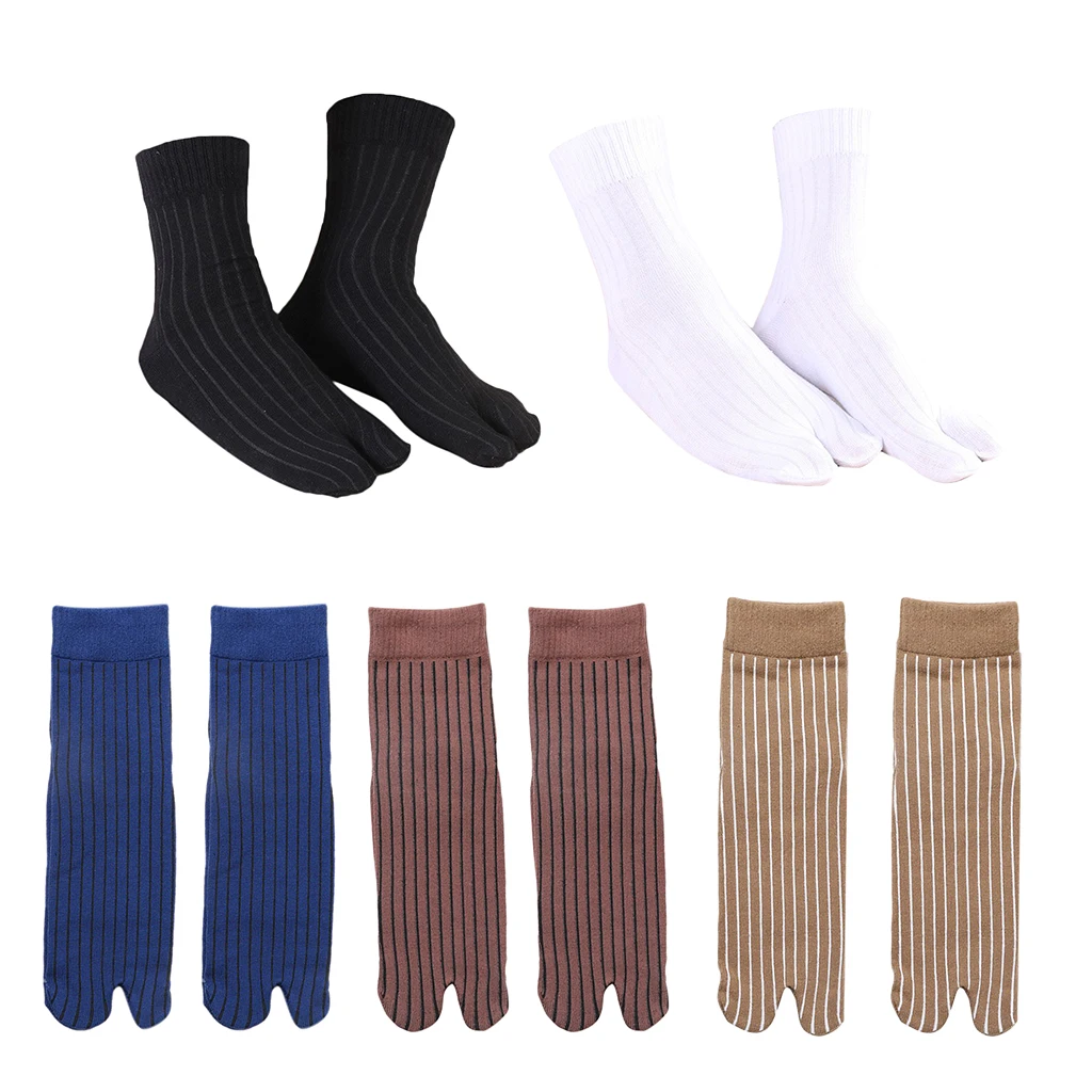 5 Pairs Men Stretchy 100% Cotton Sandal Ankle 2 Toe Socks Striped Tabi