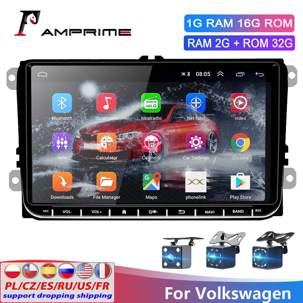 Автомагнитола AMPrime 9 дюймов мультимедийный плеер на Android с GPS для Passat Golf MK5 MK6 T5 EOS POLO Tour|Мультимедиаплеер авто| |