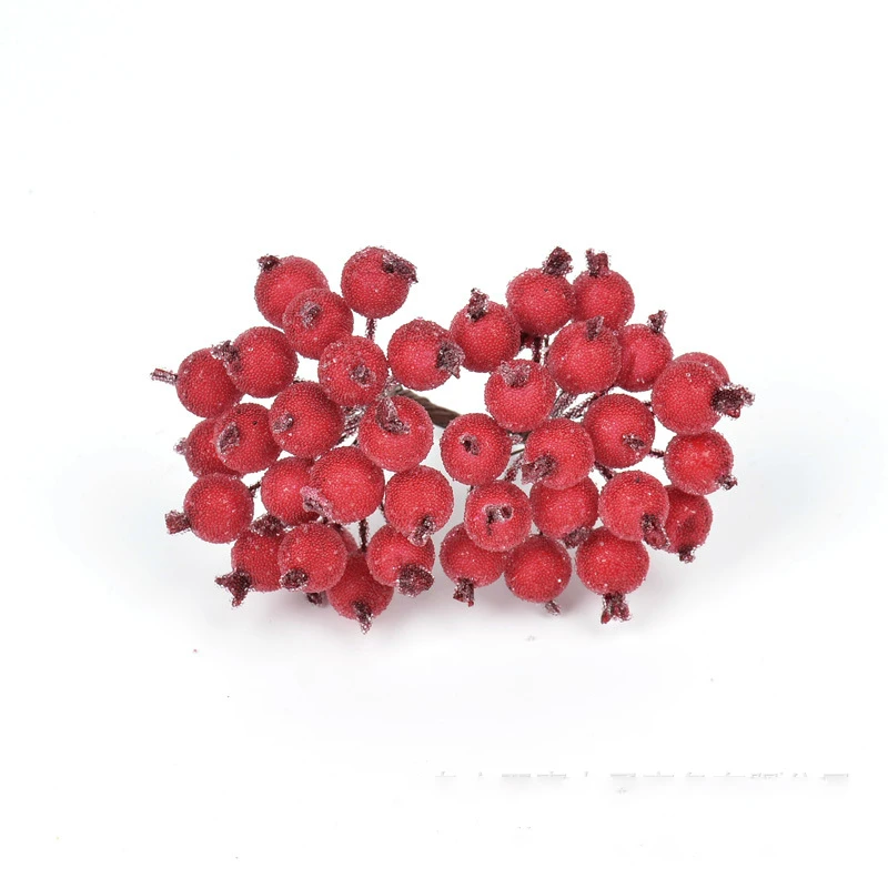 40pcs/bundle Decorative Mini Christmas Frosted Artificial Berry Artificial Plants Fruit Foam Berries Candy Box Scrapbooking,artificial fruits and vegetables,artificial holly berries