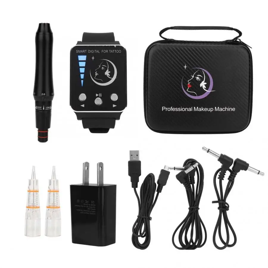 

2019 smart watch tattoo machine protable permanent makeup tattoo handle tool gun eyebrow lip eyeliner micro 0.18mm 1RL needle