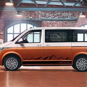 

2PCS Mountain Car Graphics Vinyl Stickers Door Side Skirt Decals For Volkswagen VW Multivan T5 T6 Auto Body Decor Accessories