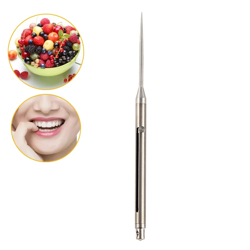 

Titanium Alloy Push-pull Spring Design Toothpick With Toothpick Holder Ultra Light Portable Multi-function Fruit Fork EDC Tools