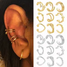 

Golden Ear Cuff Fake Cartilage Wrap cuff Earrings Non-Piercing Ear Bones Spiral Clip Earrings Set For Women Men Jewelry Gifts