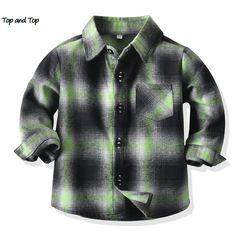 top and top Baby Boy Plaid Button Down Shirt Infant Girl Long Sleeve Casual Flannel Blouse Tops Formal Clothes Gentleman Costume