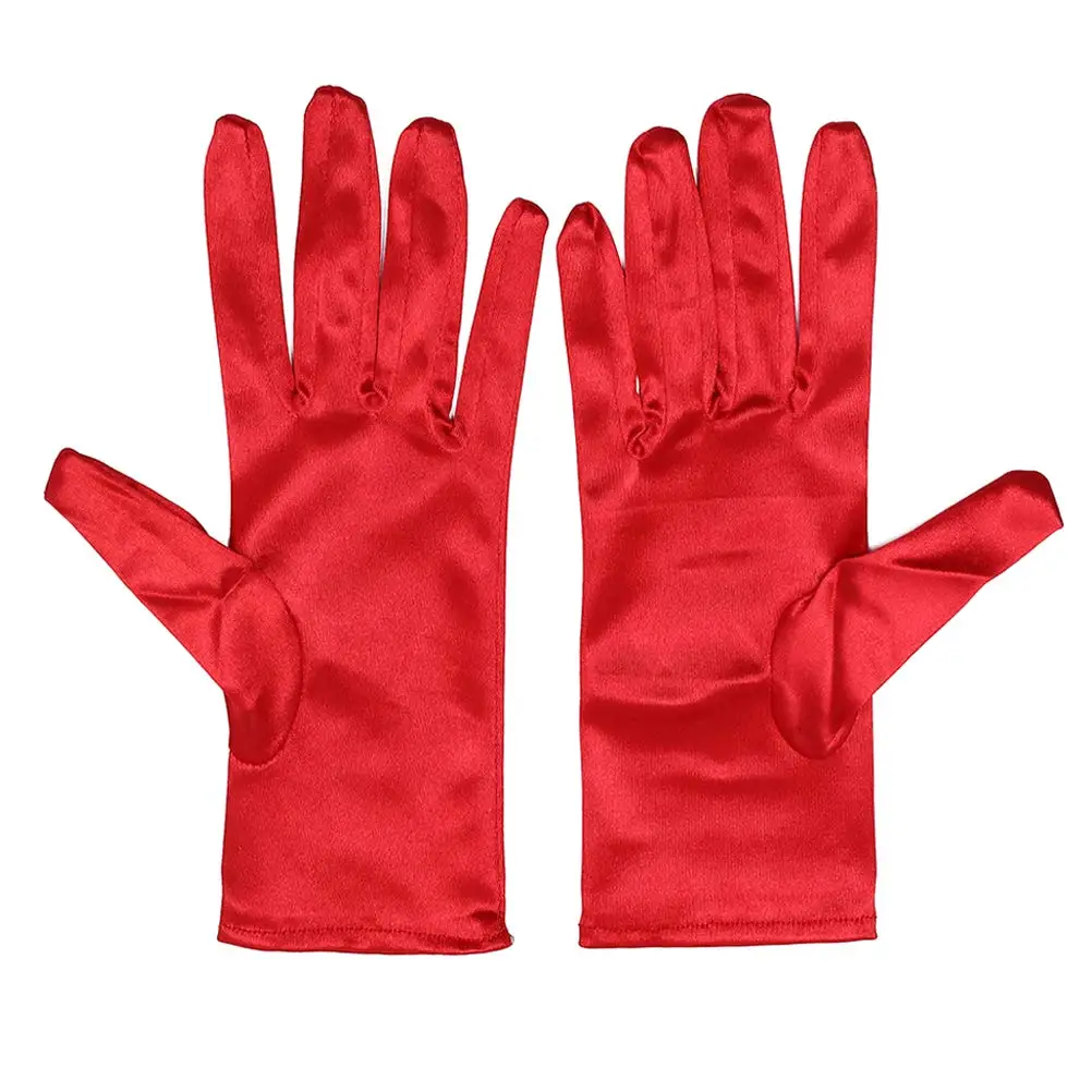 Red 1 пара, женские атласные Короткие перчатки на запястье для девушек, гладкие Вечерние перчатки для выпускного вечера, костюм стрейч-перчатки, зимние варежки для девочек - Цвет: Red