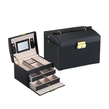 

Pu Leather Jewelry Box Three-layer Double Drawer Jewelry Necklace Bangle Box Princess Jewelry Storage Box Fashion Beautiful 2020