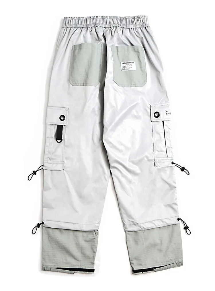 Aolamegs спортивные брюки с несколькими карманами на шнурке мужские эластичные талии сплошной цвет свободный высокий уличный карго Стиль штаны для уличного бега