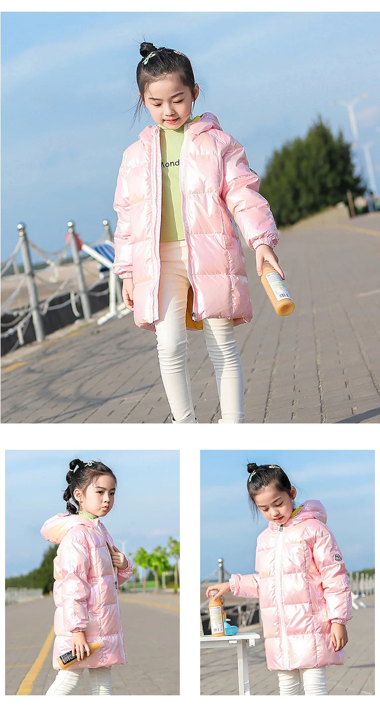 Children Girl Down Jackets Winter Baby Long Coat Boys Fashion Glossy Jackets Kids Outfit 3 4 5 6 7 8 years old