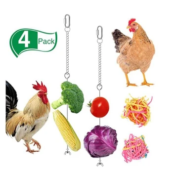 

4Pack Chicken Veggies Skewer Fruit Holder for Hens Pet Chicken Vegetable Hanging Feeder Toy for Hens Large Birds- Silver