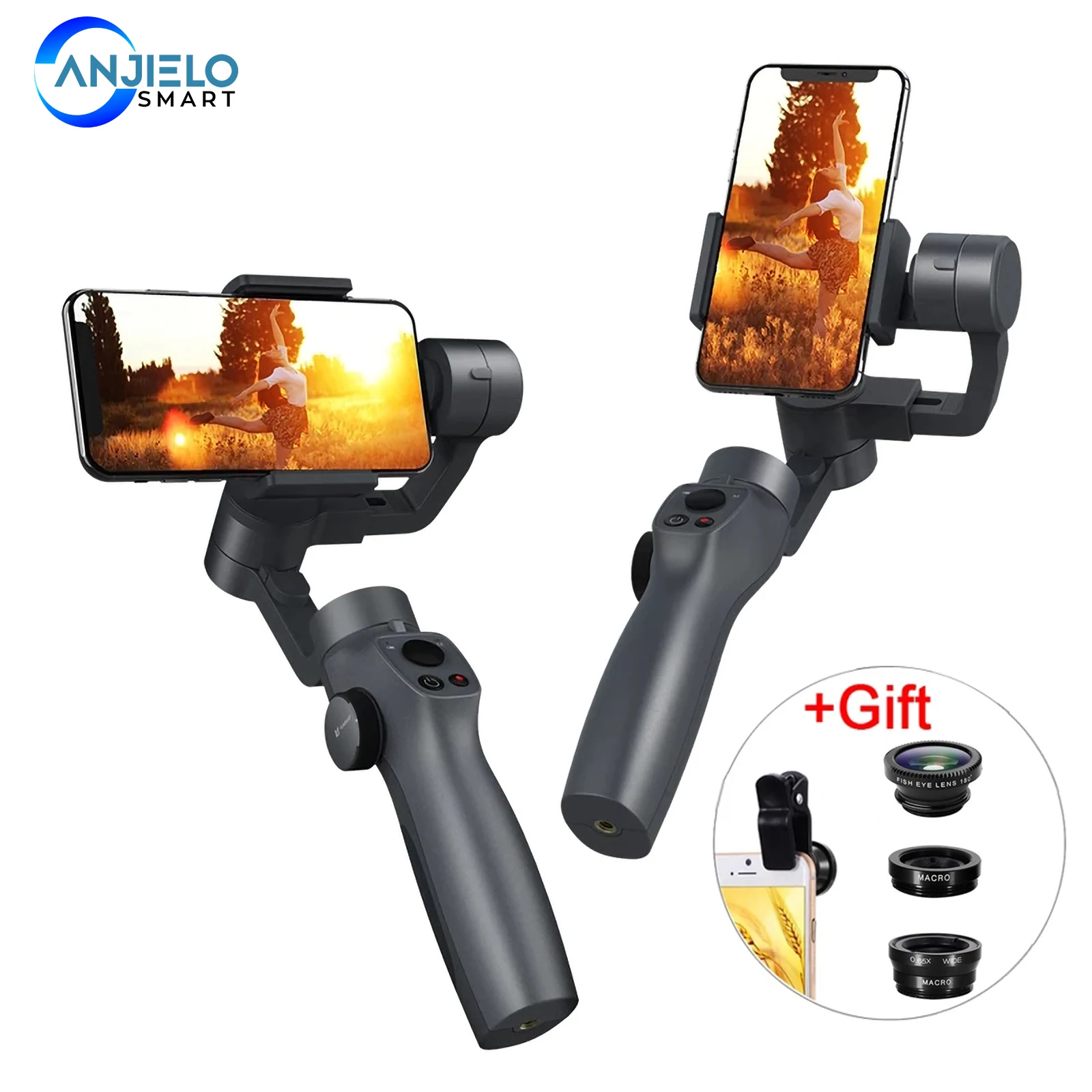 Anjielosmart Capture2 3 Axis Handheld Gimbal Stabilizer for GoPro 7 6 5 sjcam EKEN Yi Action camera / Smartphone mobile phone