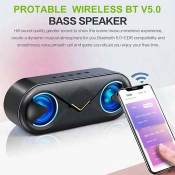 

10W Portable Bluetooth 5.0 Wireless Speaker Household Mini Super Bass Bluetooth Speaker with LED Flashing Light Hands-free Calls