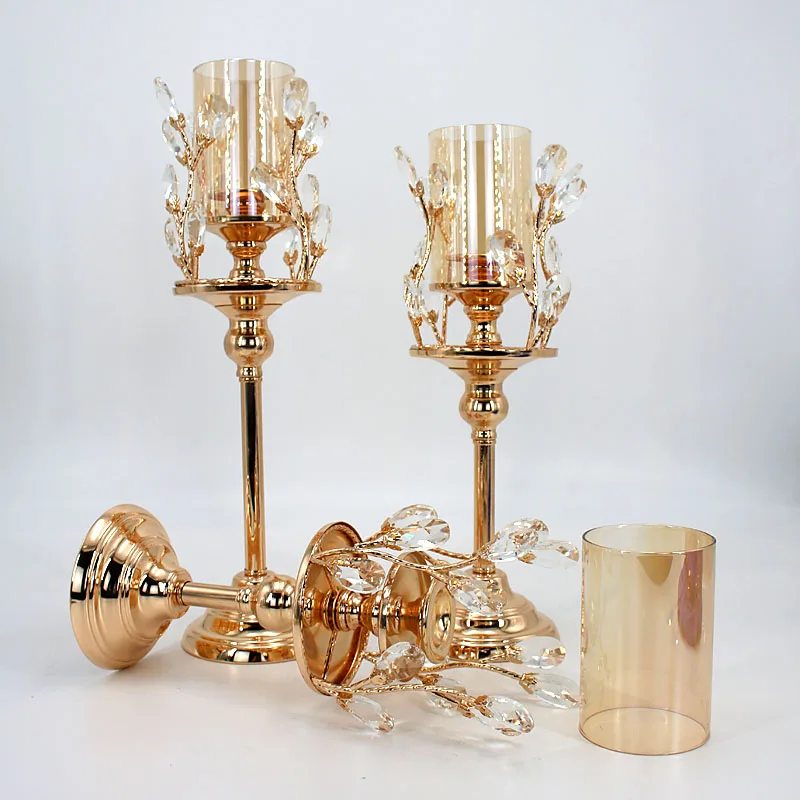 Золотой покрытый подсвечник кристалл центральный романтические украшения для свадьбы центральный стол высококачественный металлический хрустальный подсвечник