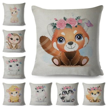 

Red Panda Bee Sheep Bird Monkey Pillowcase for Children Room Sofa Home Decor Cute Cartoon Animal Print Cushion Cover Pillow Case