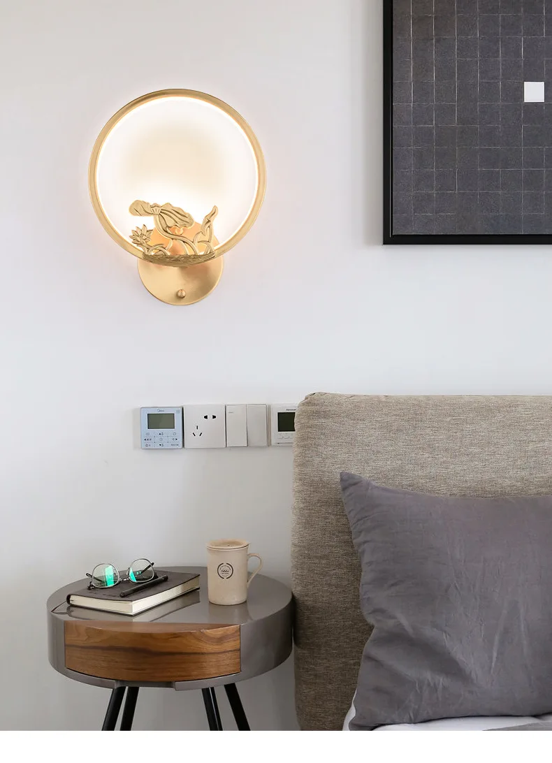 round copper lamp is contemporary and contracted with 28 tile all three color LED wall lamp hotel bedroom berth lamp