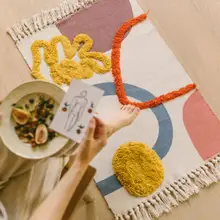 Хлопковый и льняной тканый ковер с кисточками, напольный коврик, дверной гобелен для спальни, декоративное одеяло для чая, гостиной, жаккардовый ковер