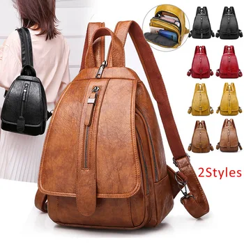 

2020 Vintage Women Backpack for Ladies Travel Back Bag Chest Shoulder Bag Good Quality Oil Wax PU Leather Female Backbag Mochila