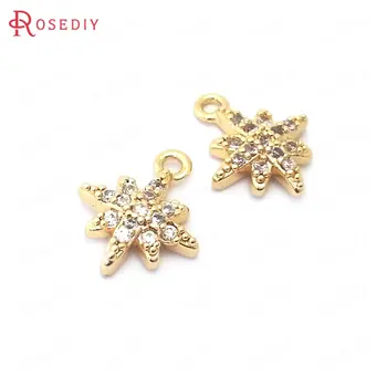 

(38818)6PCS 10x8.5MM 24K Gold Color Brass and Zircon Star Charms Pendants Jewelry Making Supplies Diy Findings Accessories