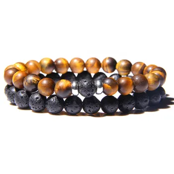 

Vintage Men Bracelet 8mm Natural Tiger Eye Stone Beads Bracelet Fashion Lava Volcanic Beaded Energy Bracelet Jewelry Unisex