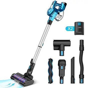 

Cordless Vacuum Cleaner 23Kpa 250W Brushless Motor Stick Vacume, Up to 40 Mins Runtime 2Sets2500mAh Rechargeable Battery, 5-in-1