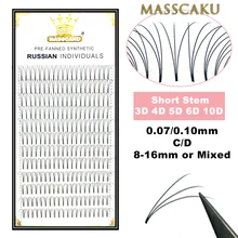 MASSCAKU Lashes Premade Volume Wide fans 3d/4d/5d/6d/10d Short Stem Russian Volume Professional Eyelash Extensions Faux Mink