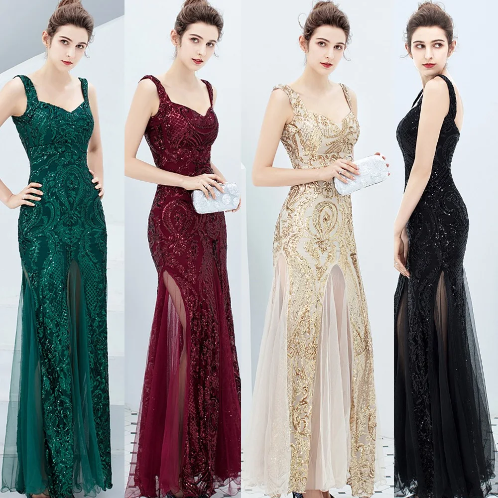 

Celebrity luxury Sequin Sleeveless Maxi Long Party Dress mesh spaghetti strap formal Evening Dresses Elegant Bodycon Gowns Robe