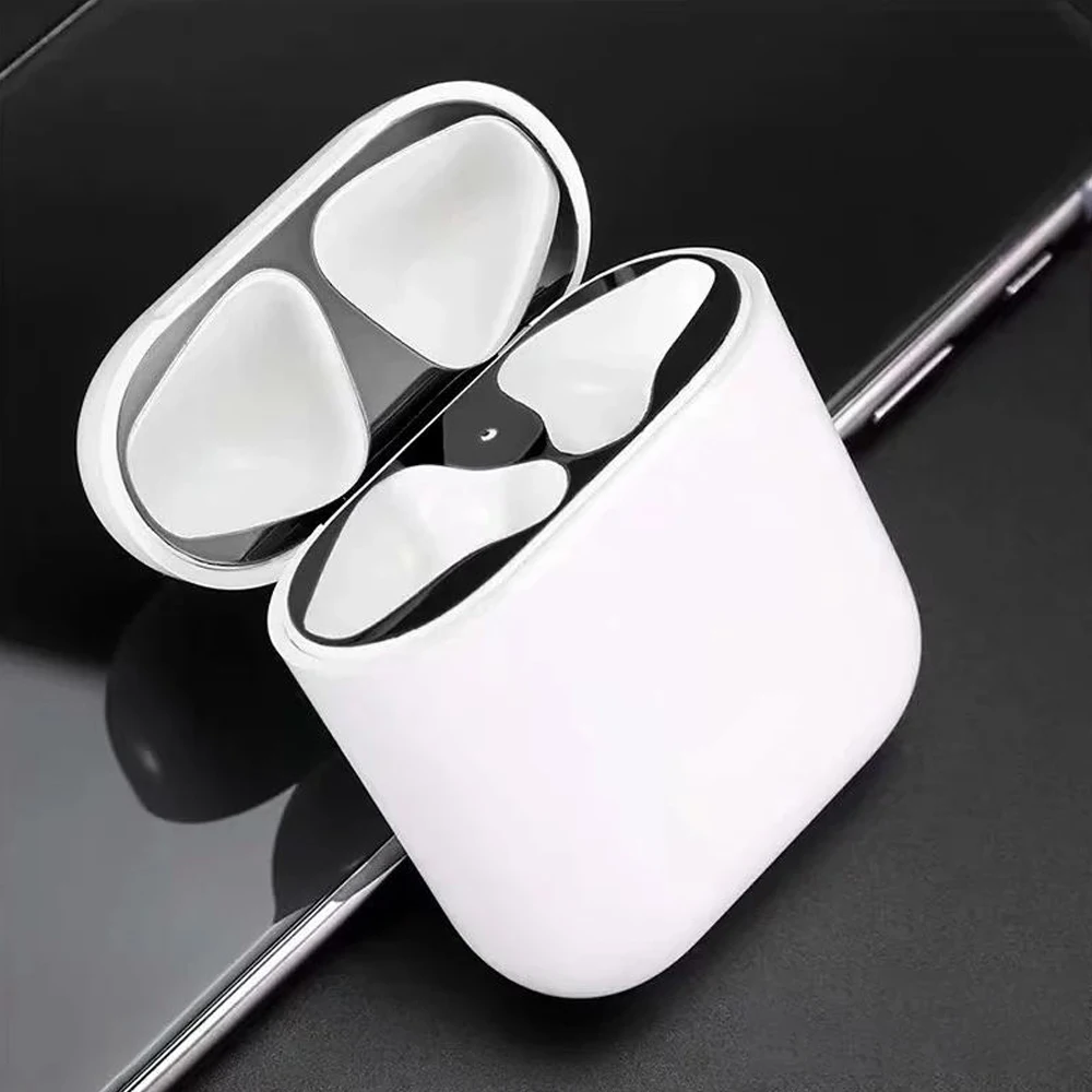 Пылезащитная металлическая Пылезащитная наклейка для Apple Airpods 2 1 Air pods Airpod наклейка s Аксессуары - Цвет: Черный